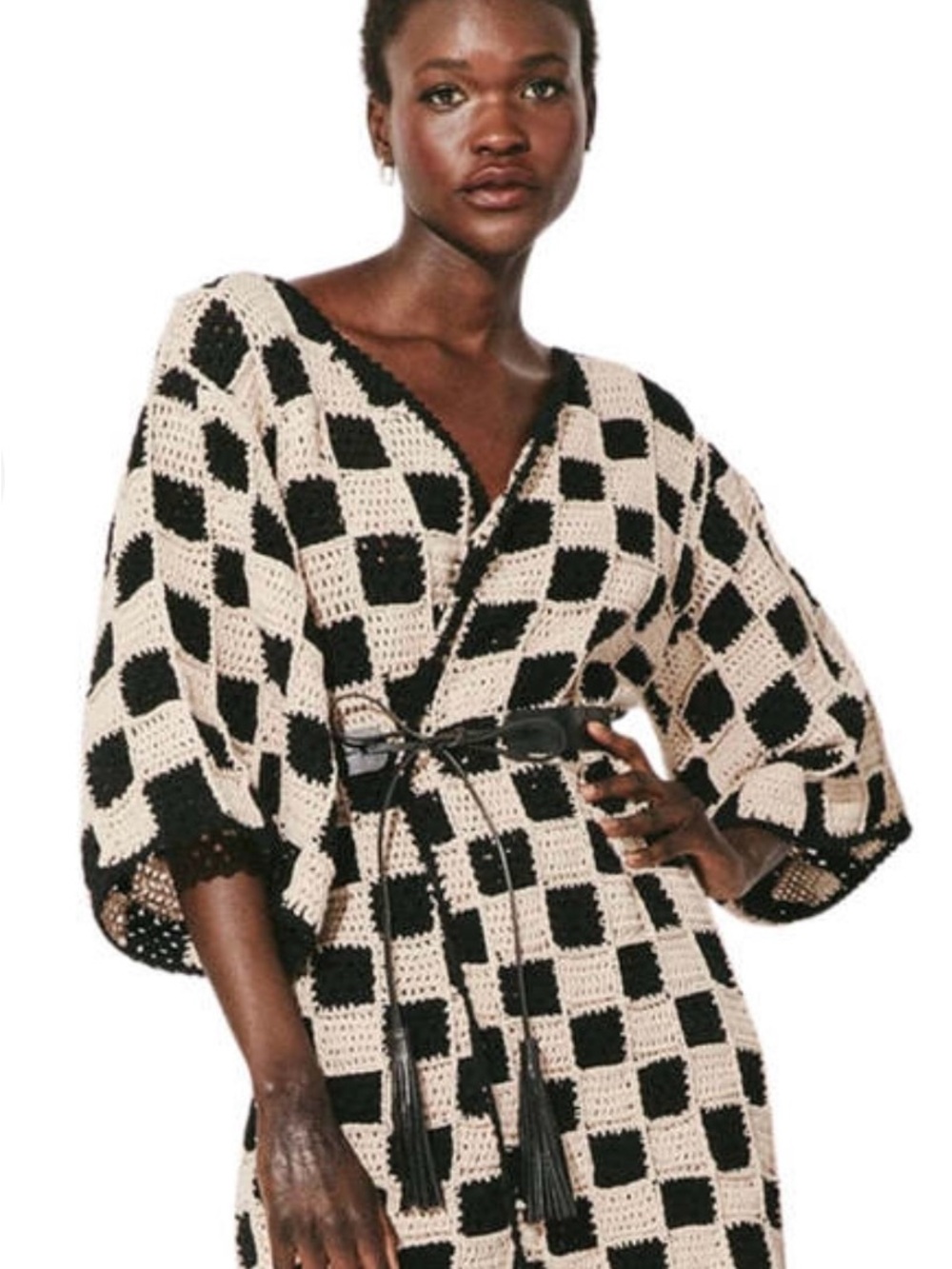 Cleobella Black & Cream Crochet Checkerwrap Cardigan